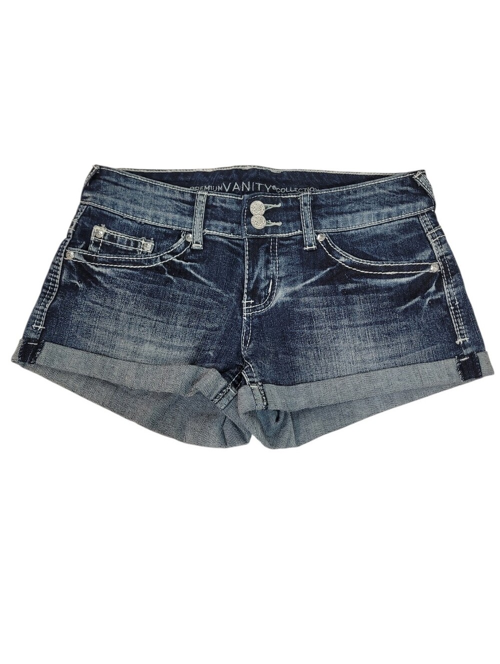 Vanity Y2K Low Rise Denim Shorts Cuffed Booty Size 26